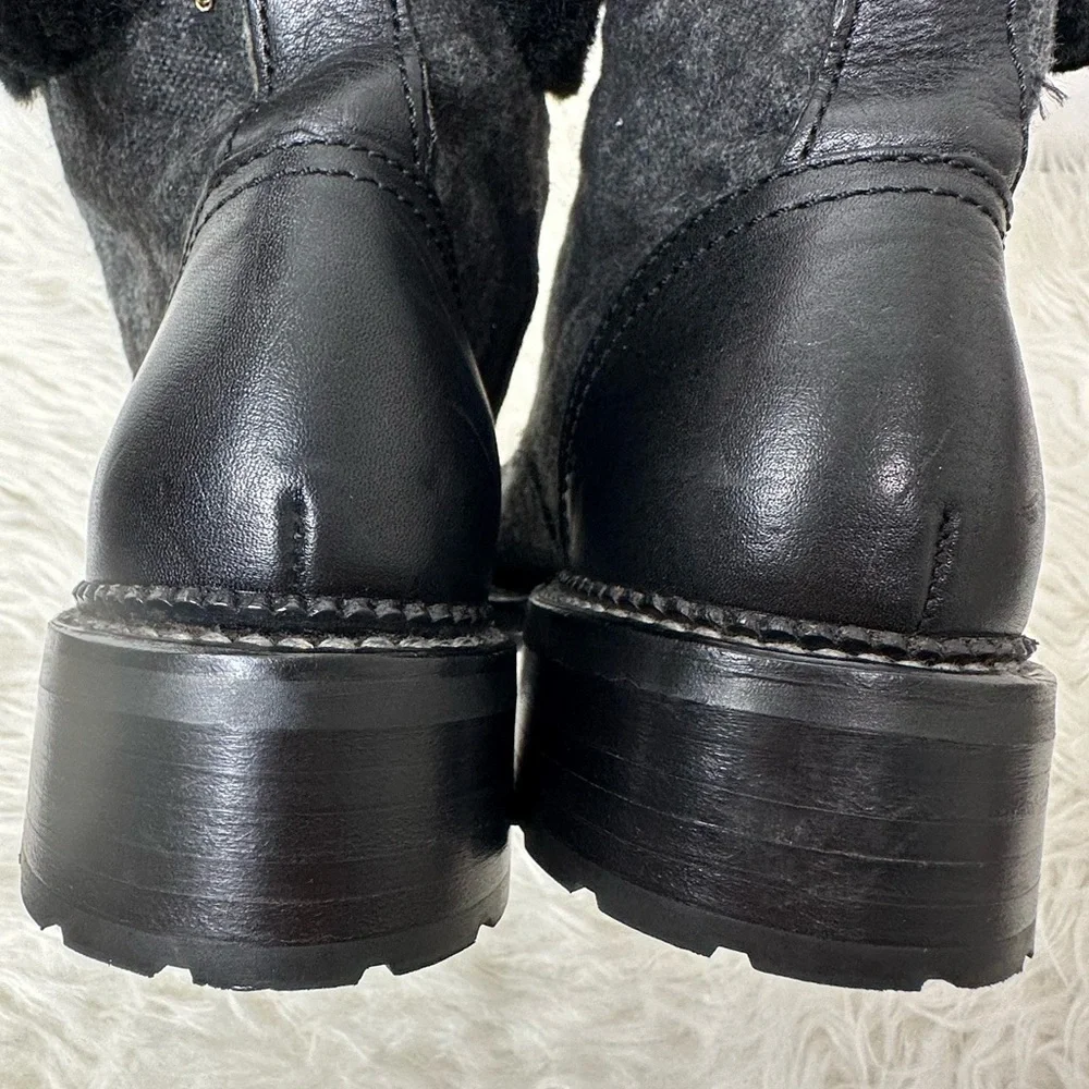 Frye Women’s Samantha Black Leather Canvas Shearling Combat Hiking Boots Size 8 - Picture 9 of 15